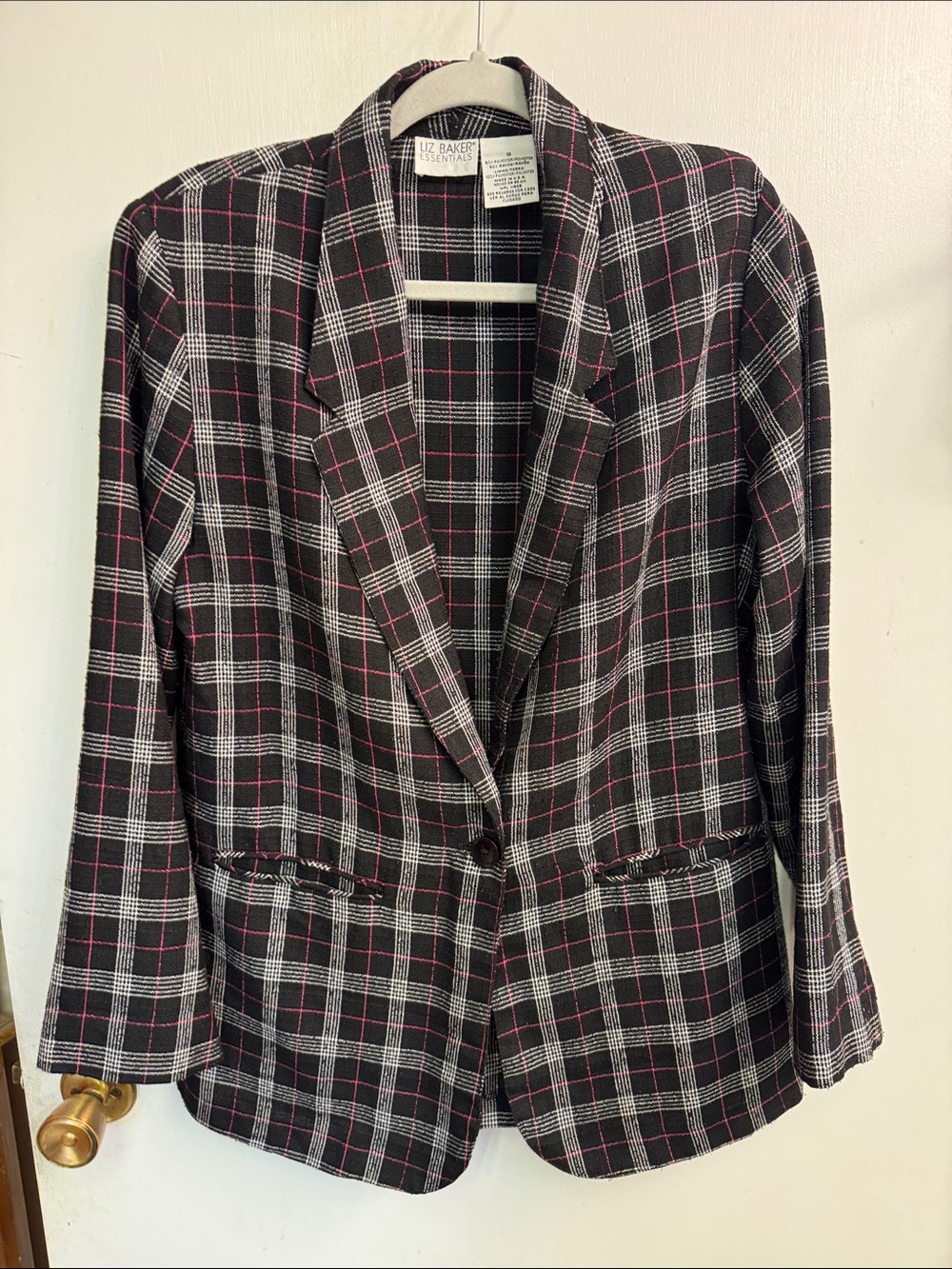 Liz Baker Black Plaid Blazer with Pink and White Windowpane